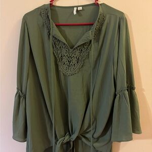 Chic Olive Lace-Detail Women's Blouse